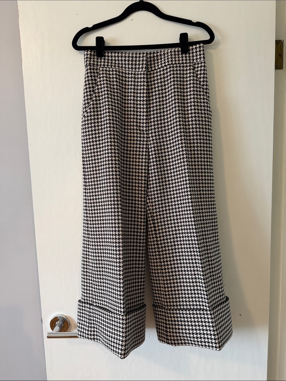 Smythe Black & White Houndstooth Wide-Leg Pants